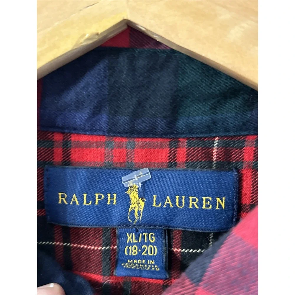 Boys Ralph Lauren Tartan Plaid L/S Button Down Flannel Shirt Holiday XL 18/20 EC